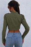 Collarless Crop Denim Jacket