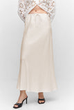 Satin Drawstring Waist Slip Midi Skirt