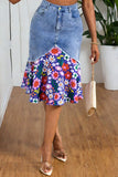 Graphic Print Denim Skirt