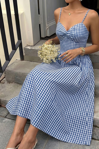 Gingham Spaghetti Strap Casual Dress
