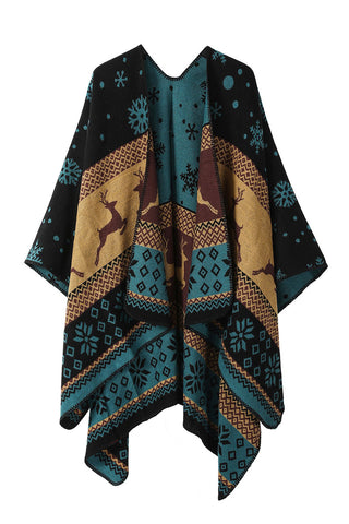Geometric Print Open Front Knit Poncho