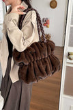 Braided Handle Faux Fur Tote Bag