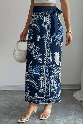 Tie-Waist Floral Print Maxi Skirt