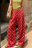 Polka Dot Drawstring Wide-Leg Casual Pants