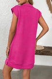 Zip-Neck Casual Dress with Cap Sleeves
