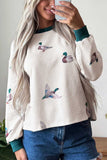Duck Print Ribbed Crew Neck Sweatshirt