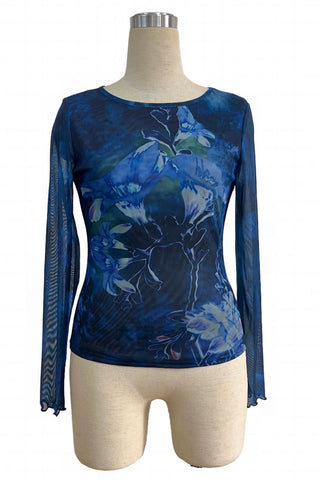 Sheer Floral Print Long Sleeve Top
