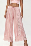 Lace Insert Drawstring Wide-Leg Casual Pants