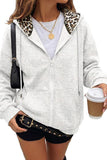 Leopard Detail Zip Front Hoodie