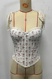 Floral Lace Trim Sweetheart Crop Tank