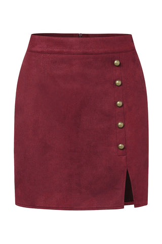 High-Waist Button Detail Slit Mini Skirt