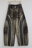 Lace Trim Barrel Jeans