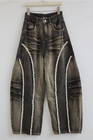 Lace Trim Barrel Jeans