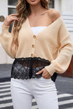 Lace Hem V-Neck Button Front Cardigan