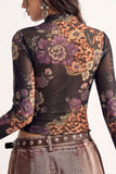 Sheer Floral Mock Neck Long Sleeve Blouse