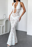 Sheer Lace Halter Casual Dress