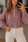 Plaid Mock Neck Drawstring Jacket