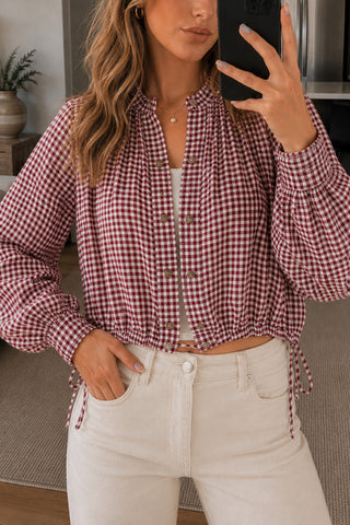 Plaid Mock Neck Drawstring Jacket