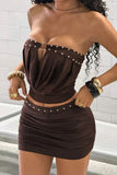Studded O-Ring Top and Mini Skirt Set