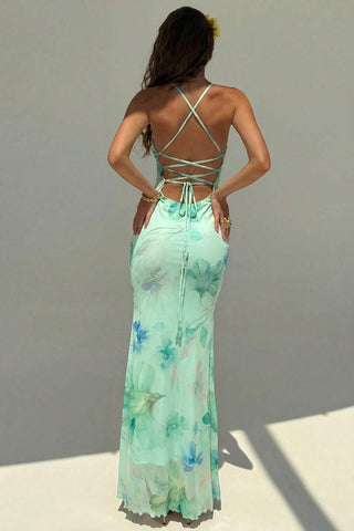 Floral Tie-Back Open Back Maxi Vacation Dress