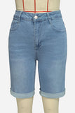 High-Waist Denim Bermuda Shorts