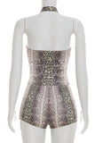 Snake Print Halter Bodycon Mini Short Set