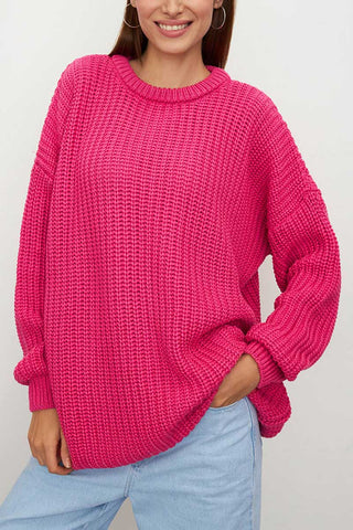 Textured Knit Crew Neck Oversized Sweater