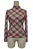 Plaid Mock Neck Sheer Long Sleeve Top