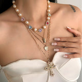 Layered Cross Heart Pendant Necklace