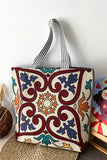 Floral Striped Handle Tote Bag