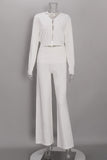 Ribbed Button-Front Crop Top and Pants Set