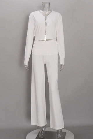Ribbed Button-Front Crop Top and Pants Set