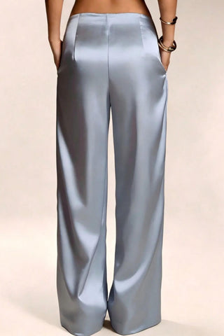 Satin High-Waist Wide-Leg Casual Pants