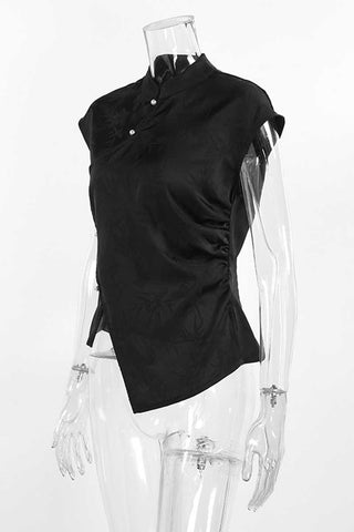 Satin Floral Mock Neck Sleeveless Tank