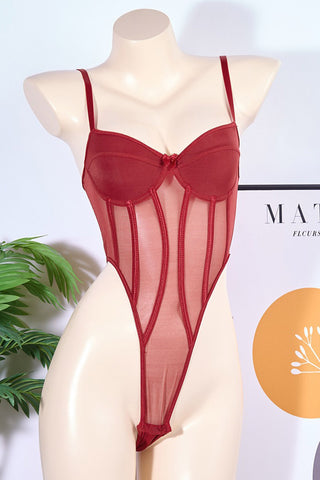 Mesh Panel Bodysuit with Strappy Design