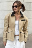 Contrast Collar Zip-Front Structured Jacket