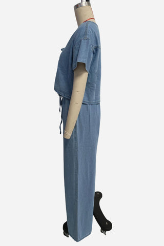 Tie-Front Denim Wide-Leg Pants Set