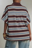 Striped Collar Deep V-Neck Polo