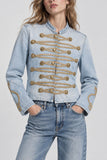 Military Braid Crop Denim Jacket