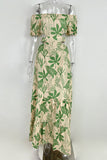 Off-Shoulder Tropical Print Dress