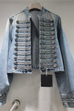 Button-Detail Cropped Denim Jacket
