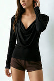 Cowl Neck Long Sleeve Fitted Top