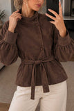 Stand-Collar Tie-Waist Suede Coat
