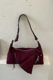 Suede Zipper Detail Slouchy Shoulder Bag