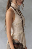 High Neck Ruffle Pleated Halter Top