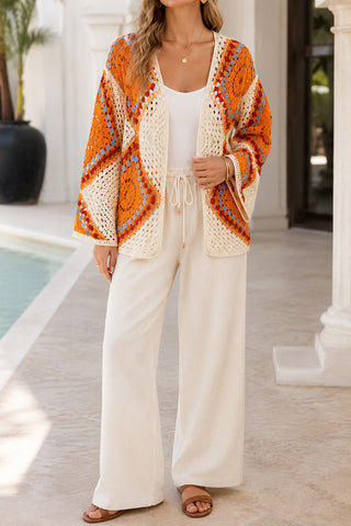 Crochet Patchwork Open Front  Cardigan