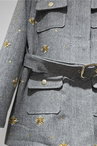 Embellished Utility Belted Jacket