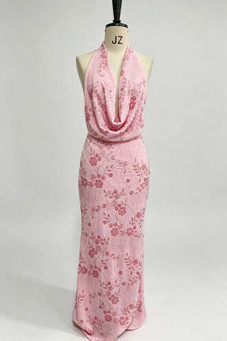 Halter Neck Floral Sequin Bodycon Dress