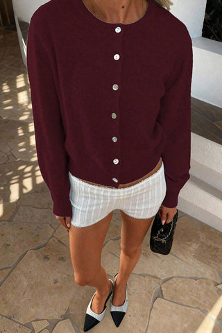 Button-Front Ribbed Knit Cardigan