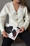 V-Neck Metallic Button Long Sleeve Cardigan